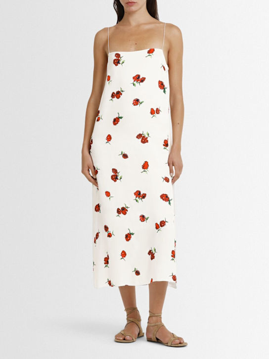 Khaite: Sicily printed viscose twill midi dress - Raspberry/Cream - women_1 | Luisa Via Roma