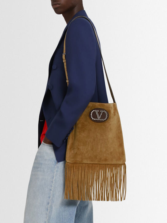 Valentino Garavani: Vlogo suede crossbody bag - Macara - men_1 | Luisa Via Roma
