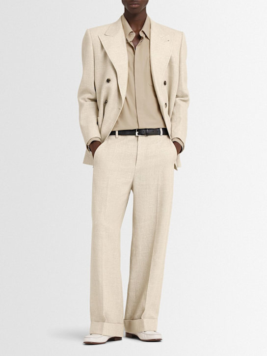 Valentino: Textured linen viscose pants - Beige - men_1 | Luisa Via Roma