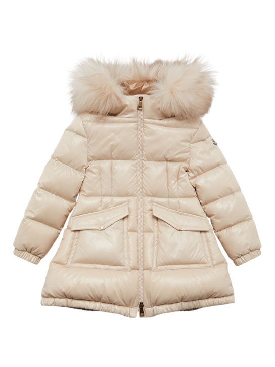 Moncler: Piumino lungo Aruna in nylon - Beige Chiaro - kids-girls_0 | Luisa Via Roma