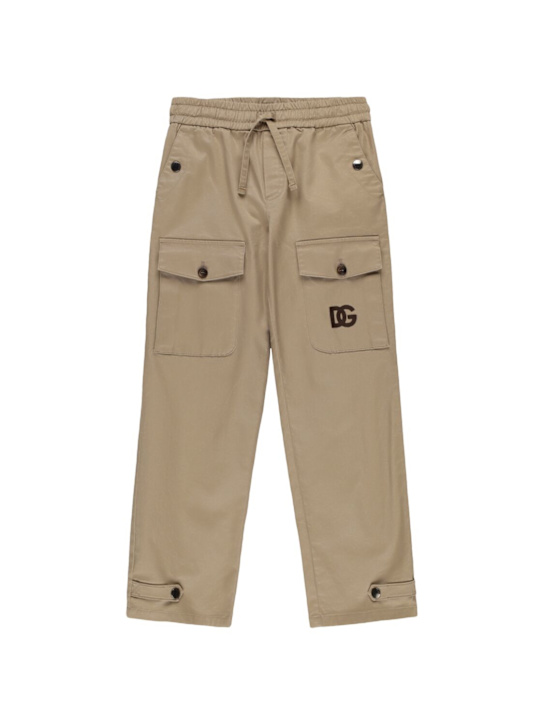 Dolce&Gabbana: Cotton blend gabardine cargo pants - ベージュ - kids-boys_0 | Luisa Via Roma