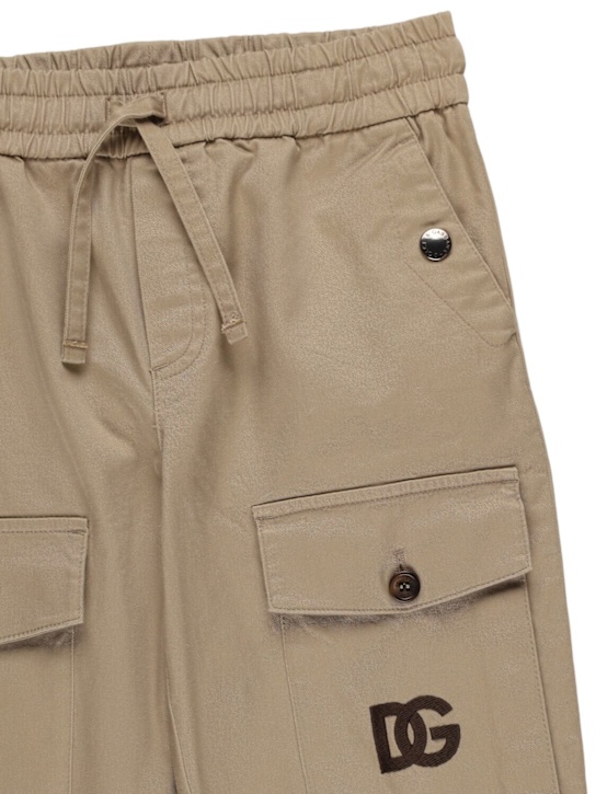 Dolce&Gabbana: Cotton blend gabardine cargo pants - ベージュ - kids-boys_1 | Luisa Via Roma