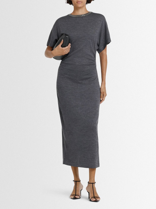 Brunello Cucinelli: Wool midi dress - Stone - women_1 | Luisa Via Roma