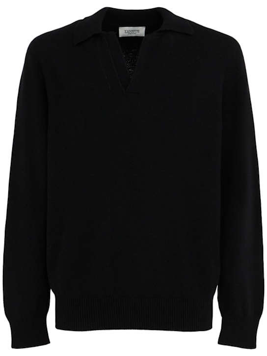 Laneus: Knitted polo shirt - Nero/Black - men_0 | Luisa Via Roma
