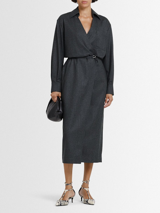 Brunello Cucinelli: Belted knit midi dress - Dark Grey - women_1 | Luisa Via Roma
