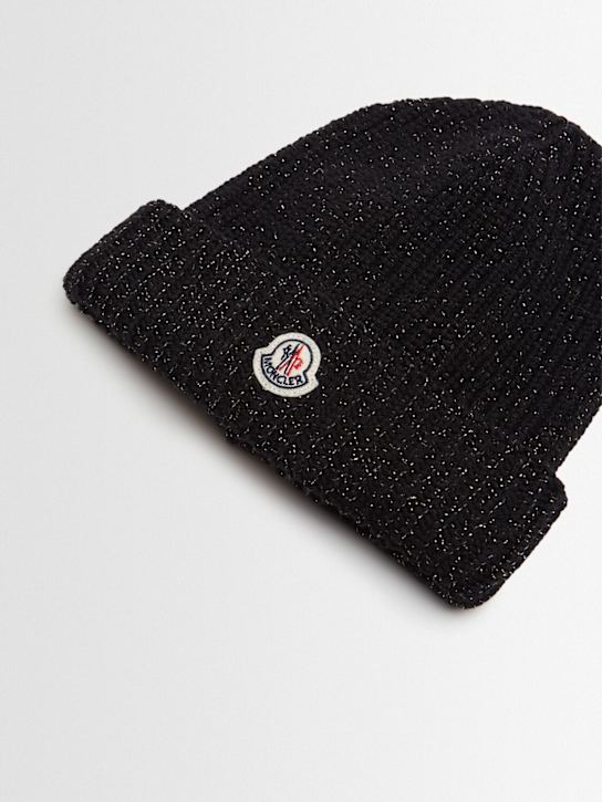 Moncler: Cappello beanie in misto lana vergine e lurex - Nero - kids-girls_1 | Luisa Via Roma
