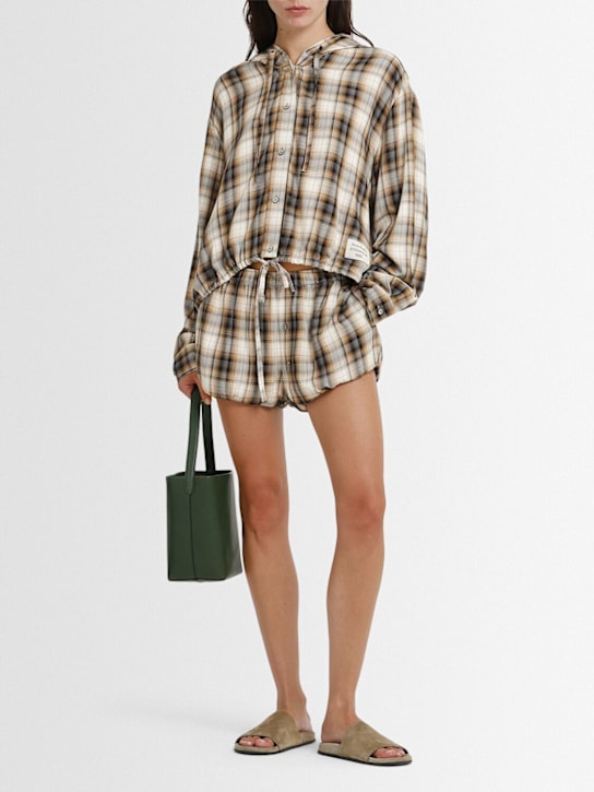 Acne Studios: Pebby plaid flannel boxer shorts - Beige/Black - women_1 | Luisa Via Roma