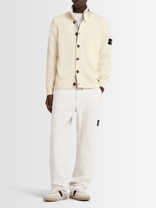 Stone Island: Cardigan aus Wollmischung - Elfenbein - men_1 | Luisa Via Roma