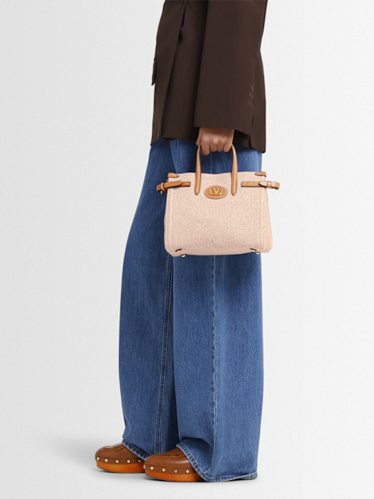 Valentino Garavani: Small Antibes canvas top handle bag - Naturale-tobacc - women_1 | Luisa Via Roma