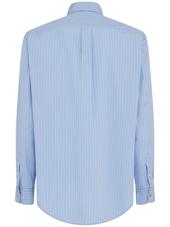 Moncler: Striped cotton popline shirt - Light Blue - men_1 | Luisa Via Roma