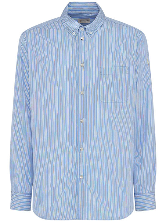 Moncler: Camicia in popeline di cotone a righe - Celeste - men_0 | Luisa Via Roma