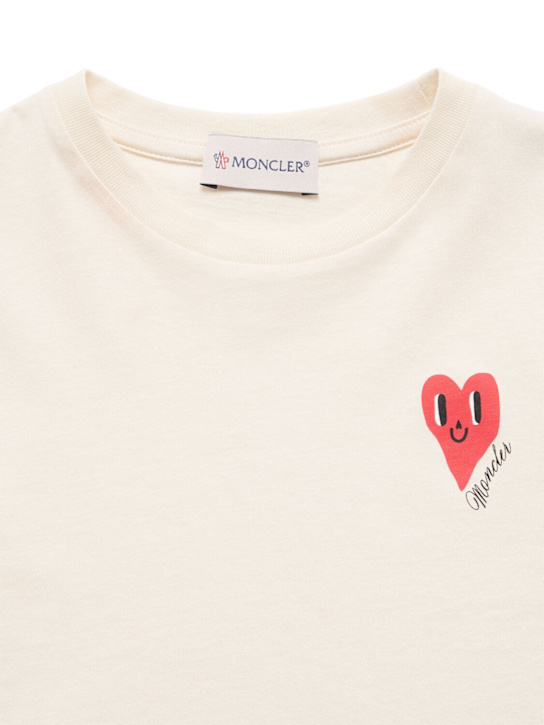 Moncler: T-shirt in cotone con logo - Off White - kids-girls_1 | Luisa Via Roma