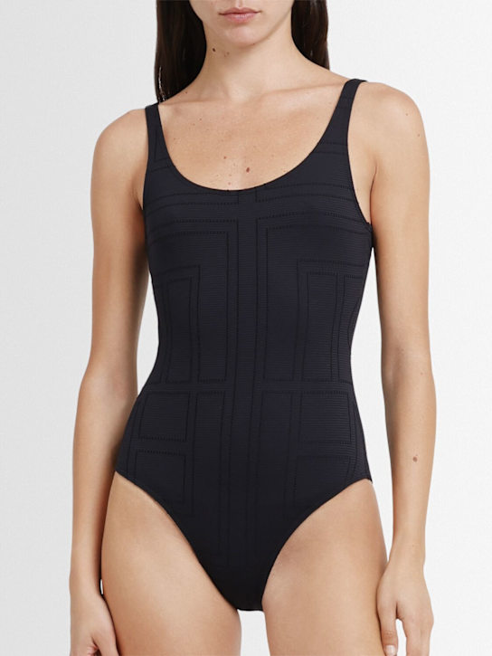Toteme: Monogram pointelle one piece swimsuit - Black - women_1 | Luisa Via Roma