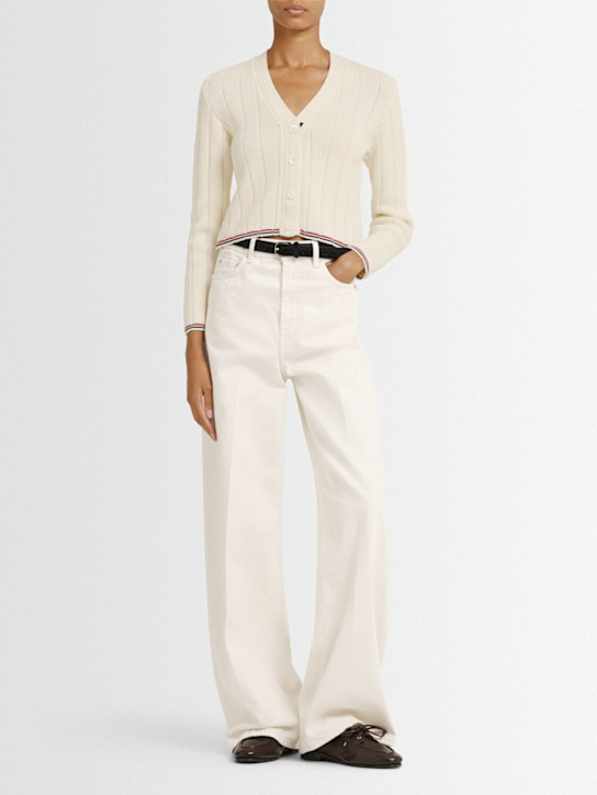 Thom Browne: Needle rib wool v-neck cardigan - women_1 | Luisa Via Roma