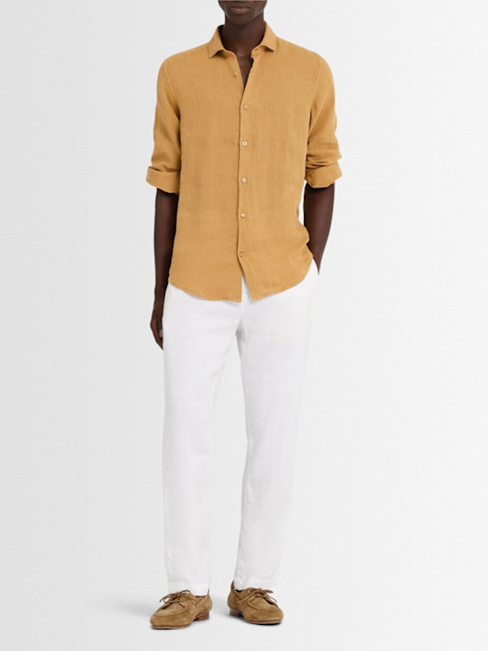 Frescobol Carioca: Antonio long sleeve linen shirt - Almond - men_1 | Luisa Via Roma