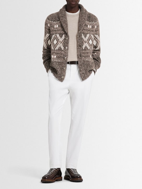 Brunello Cucinelli: Alpaca blend jacquard cardigan - ダークブラウン - men_1 | Luisa Via Roma