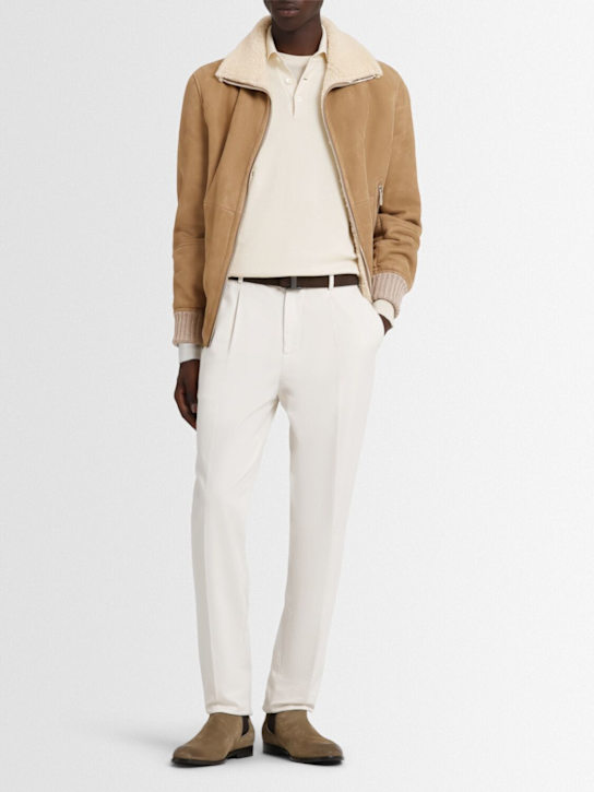 Brunello Cucinelli: Cashmere knit l/s polo - エクリュ - men_1 | Luisa Via Roma