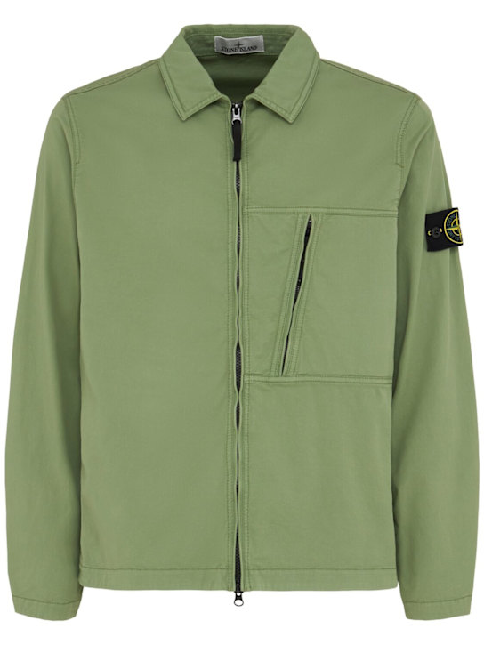 Stone Island: Hemd aus Stretch-Baumwolltwill - Sage - men_0 | Luisa Via Roma