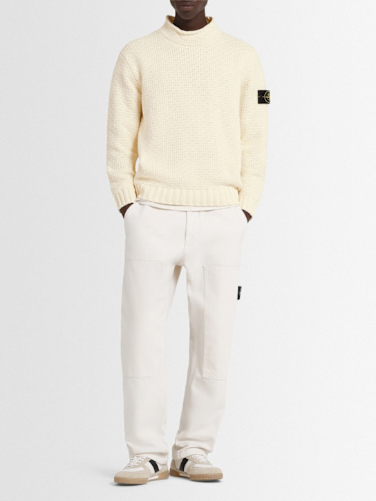 Stone Island: Strickpullover aus Baumwollchenille - Elfenbein - men_1 | Luisa Via Roma