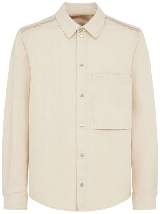 Moncler: Cotton denim shirt - Ivory - men_0 | Luisa Via Roma