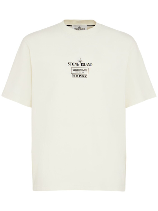 Stone Island: T-Shirt aus Baumwolljersey - Elfenbein - men_0 | Luisa Via Roma