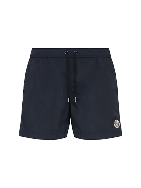 Moncler: Logo patch nylon swim shorts - Blue - men_0 | Luisa Via Roma