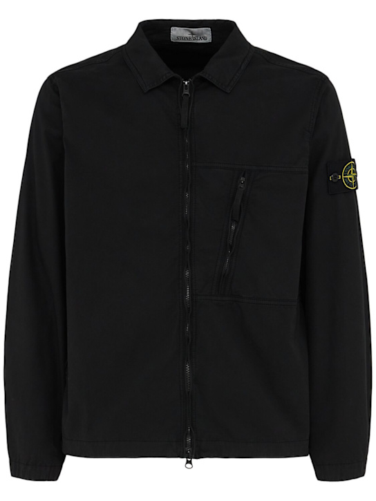 Stone Island: Stretch cotton twill shirt - Black - men_0 | Luisa Via Roma
