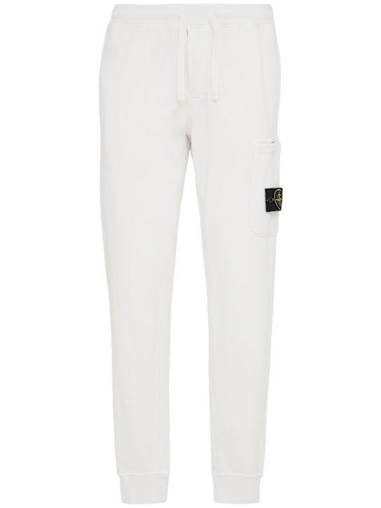 Stone Island: Pantalones de felpa de algodón - Blanco - men_0 | Luisa Via Roma