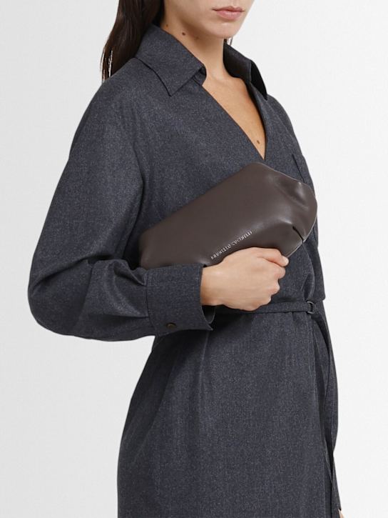 Brunello Cucinelli: Glossy nappa clutch - Testa Moro - women_1 | Luisa Via Roma