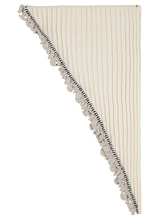Cordera: Rib knit Merino wool triangle scarf - Natural - women_0 | Luisa Via Roma