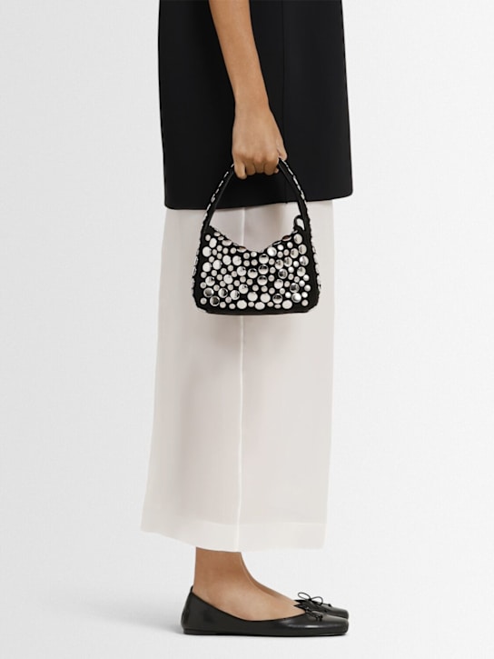 Khaite: Small Elena studded suede top handle bag - Black - women_1 | Luisa Via Roma