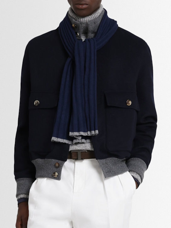 Brunello Cucinelli: Fine rib knit cashmere scarf - Dark Blue - men_1 | Luisa Via Roma