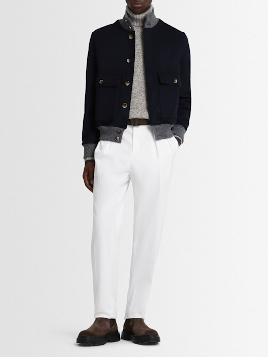 Brunello Cucinelli: Short wool bomber jacket - Navy/Piombo - men_1 | Luisa Via Roma