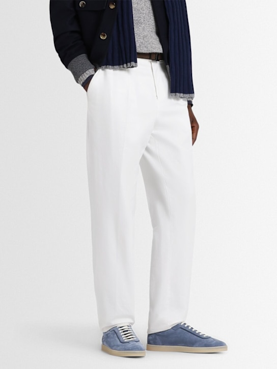 Brunello Cucinelli: Suede sneakers - Azure - men_1 | Luisa Via Roma