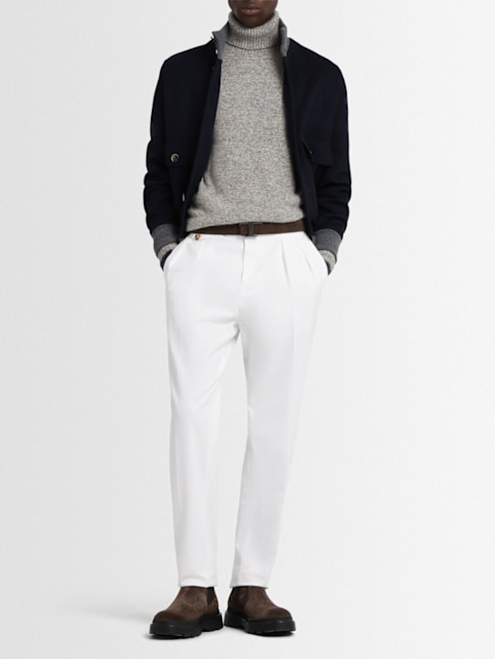 Brunello Cucinelli: 羊驼毛混纺针织高领毛衣 - 灰色 - men_1 | Luisa Via Roma