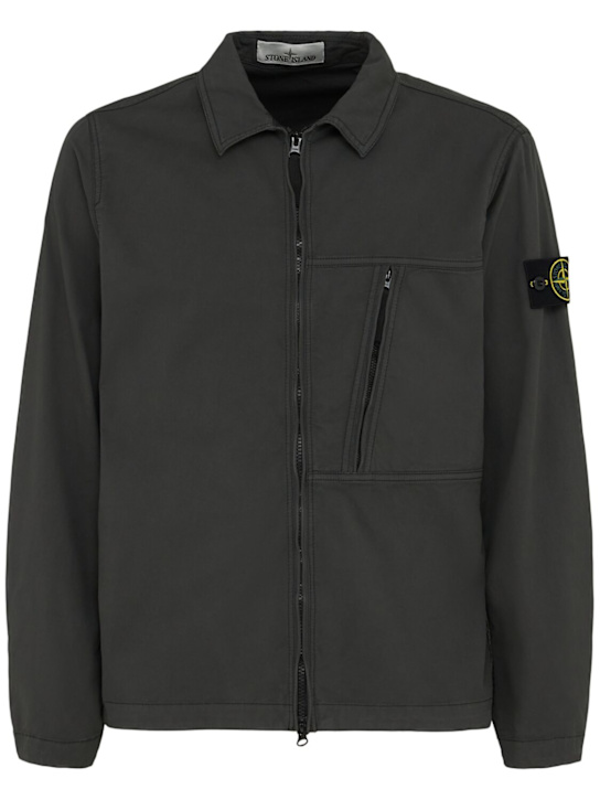 Stone Island: Stretch cotton twill shirt - Lead Grey - men_0 | Luisa Via Roma