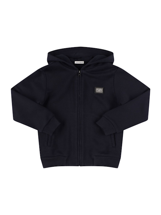 Dolce&Gabbana: Cotton zip sweatshirt - Dark Blue - kids-boys_0 | Luisa Via Roma