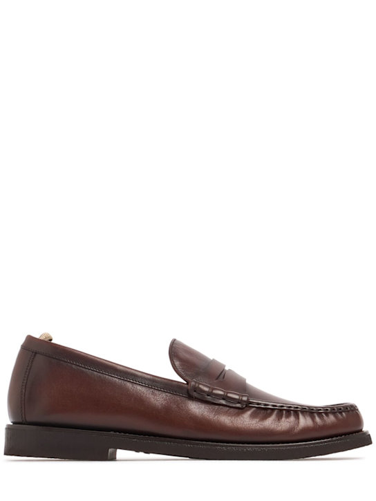 Officine Creative: Balfron leather penny loafers - Castagno - men_0 | Luisa Via Roma