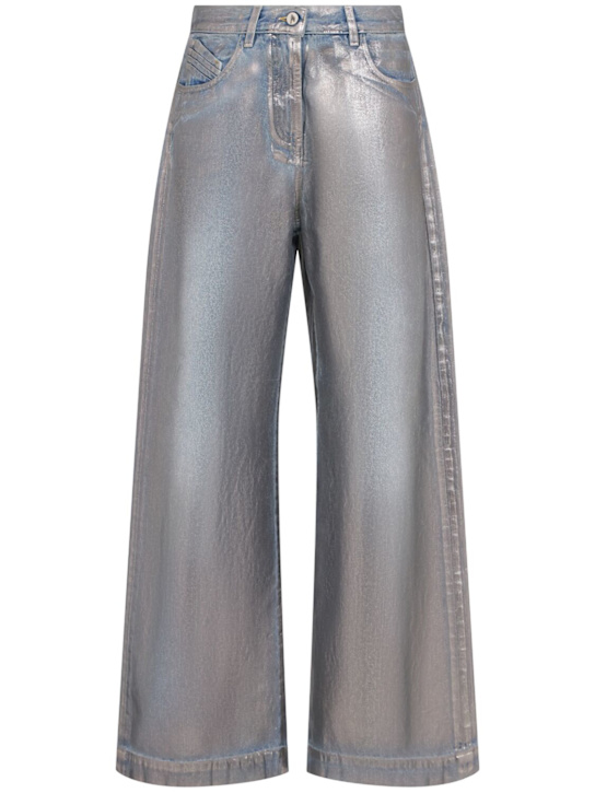 The Attico: Crackle treated cutout wide jeans - Blue/Silver - women_0 | Luisa Via Roma