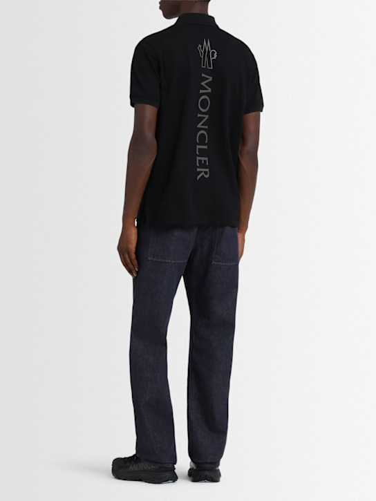 Moncler: Logo cotton piquet polo shirt - Black - men_1 | Luisa Via Roma