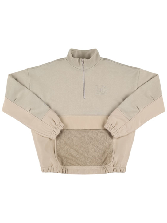 Dolce&Gabbana: Embossed cotton blend sweatshirt - Beige - kids-boys_0 | Luisa Via Roma