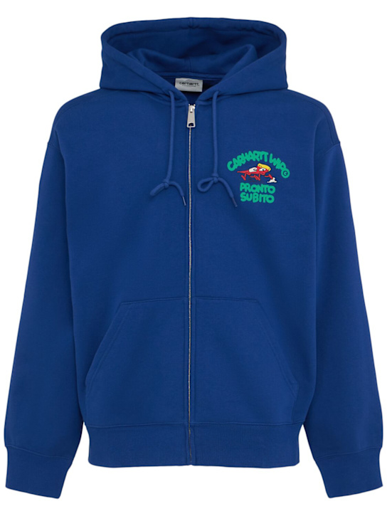 Carhartt WIP: Pronto brushed zip-up sweatshirt hoodie - Wolfsbane Blue - men_0 | Luisa Via Roma