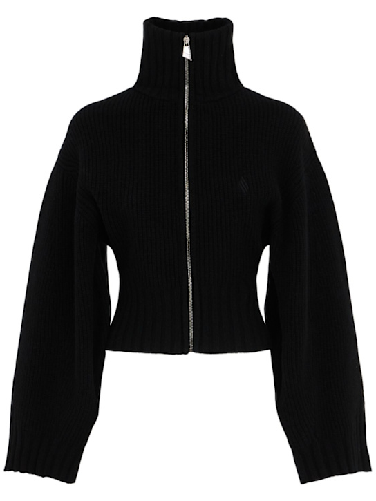 The Attico: Ribbed wool blend zip-up cardigan - Black - women_0 | Luisa Via Roma