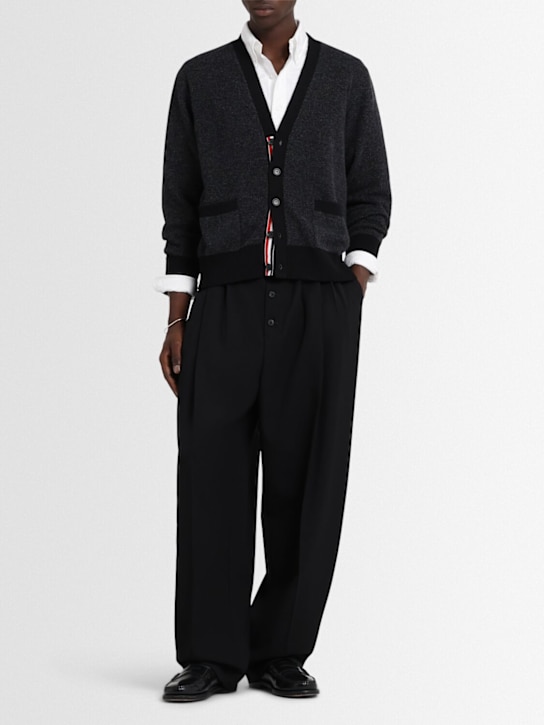 Thom Browne: Textured stitch V-neck wool cardigan - men_1 | Luisa Via Roma