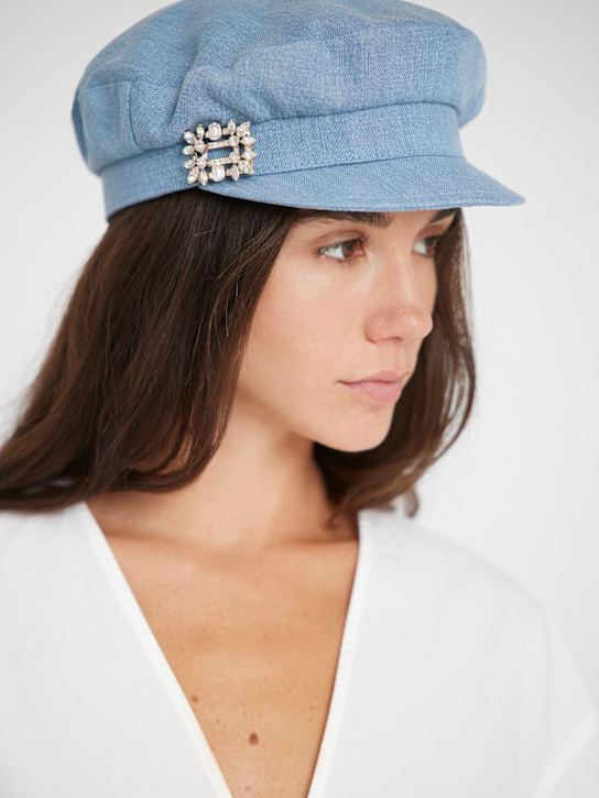 Roger Vivier: RV crystal broach denim sailor cap - women_1 | Luisa Via Roma