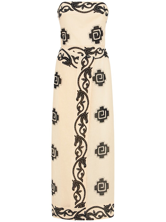 Johanna Ortiz: Linen Ancient strapless long dress - Ecru/Black - women_0 | Luisa Via Roma