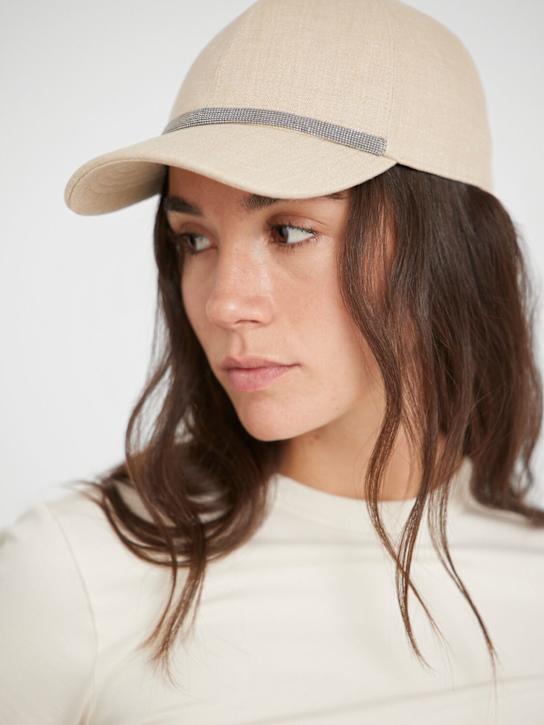 Brunello Cucinelli: Embellished linen baseball cap - women_1 | Luisa Via Roma