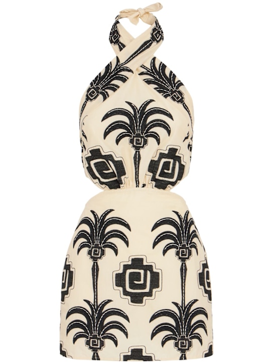 Johanna Ortiz: Pintaderas halter neck mini dress - Ecru/Black - women_0 | Luisa Via Roma