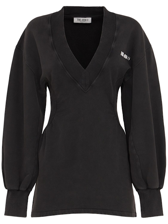 The Attico: Cotton jersey v-neck mini dress - women_0 | Luisa Via Roma