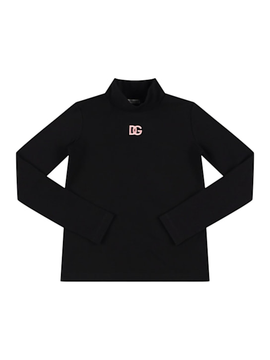 Dolce&Gabbana: Cotton interlock long-sleeve t-shirt - ブラック - kids-girls_0 | Luisa Via Roma